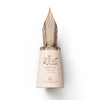 Close-up of the Le Falconé Risala Forever 100ml bottle with a golden fountain-pen-nib cap. A clean studio shot of the Risala Forever 100ml perfume bottle, highlighting its sleek body and the intricate, sculptural golden fountain-pen-nib cap that defines this unique niche fragrance.